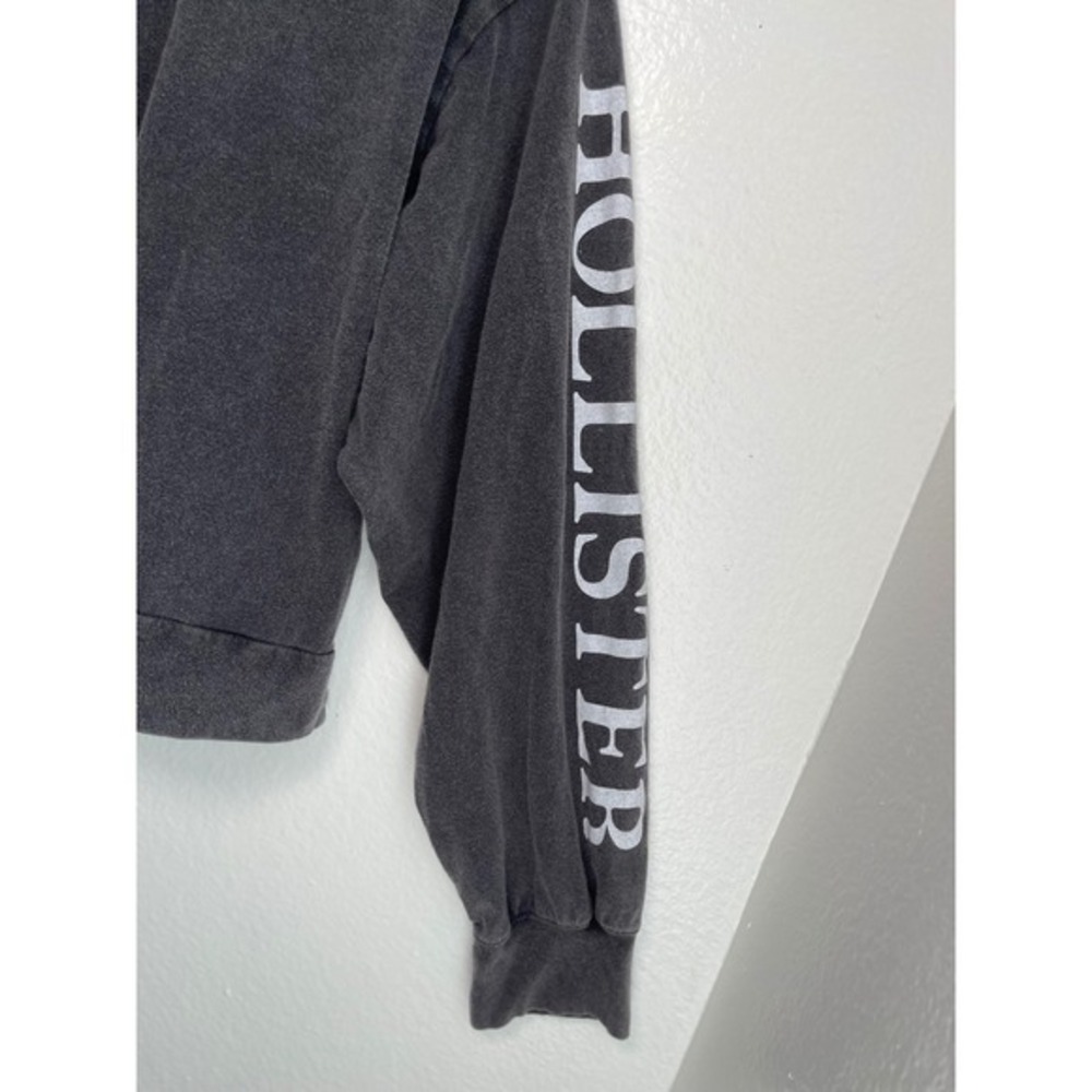 Hollister Womens Cropped Hoodie Gray Long Sleeve Logo Graphic Sweatshirt Large - Picture 9 of 16